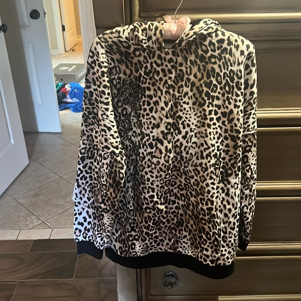 Tahari hooded sweatshirt with beaded accents